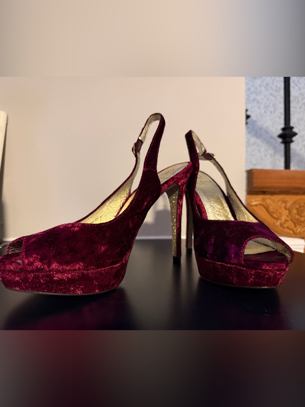Adrianna Papell Burgundy Velvet Slingback Platform Heels